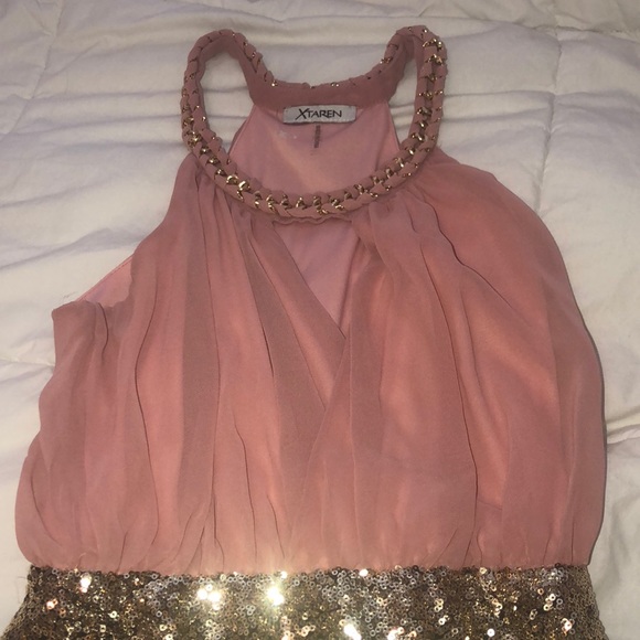 pink gold sequin semi/formal/homecoming/prom dress - Picture 3 of 8